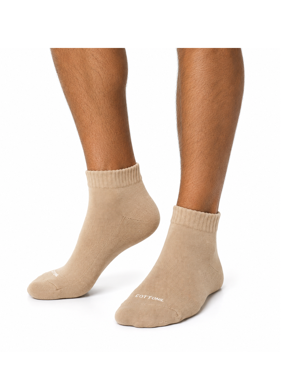 COTTONIL Men's Cotton Ankle Sport Socks - Beige