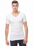 COTTONIL Men's Ribbed Cotton V-Neck Short-Sleeve Undershirt - White