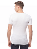 COTTONIL Men's Ribbed Cotton V-Neck Short-Sleeve Undershirt - White