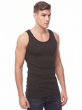 COTTONIL Men's Ribbed Cotton Sleeveless Undershirt - Black