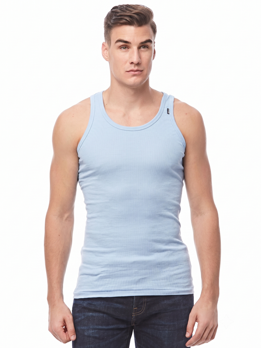 COTTONIL Men's Ribbed Cotton Sleeveless Undershirt - L.Blue
