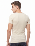 COTTONIL Men's Ribbed Cotton V-Neck Short-Sleeve Undershirt - Beige