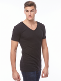 COTTONIL Men's Ribbed Cotton V-Neck Short-Sleeve Undershirt - Black