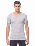 COTTONIL Men's Ribbed Cotton V-Neck Short-Sleeve Undershirt - Grey Melange