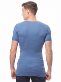 COTTONIL Men's Ribbed Cotton V-Neck Short-Sleeve Undershirt - L.Blue