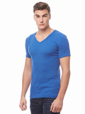 COTTONIL Men's Ribbed Cotton V-Neck Short-Sleeve Undershirt - Mid Blue