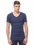COTTONIL Men's Ribbed Cotton V-Neck Short-Sleeve Undershirt - Navy