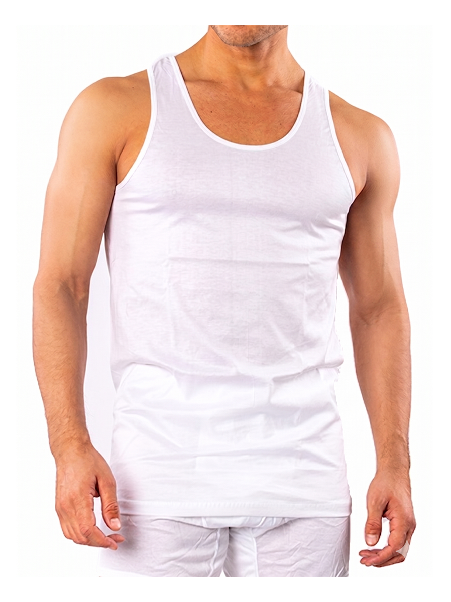 COTTONIL Men's Mercerised Cotton Sleeveless Undershirt - White