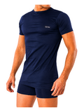 COTTONIL Men's Mercerised Cotton O-Neck Short-Sleeve Undershirt - Navy