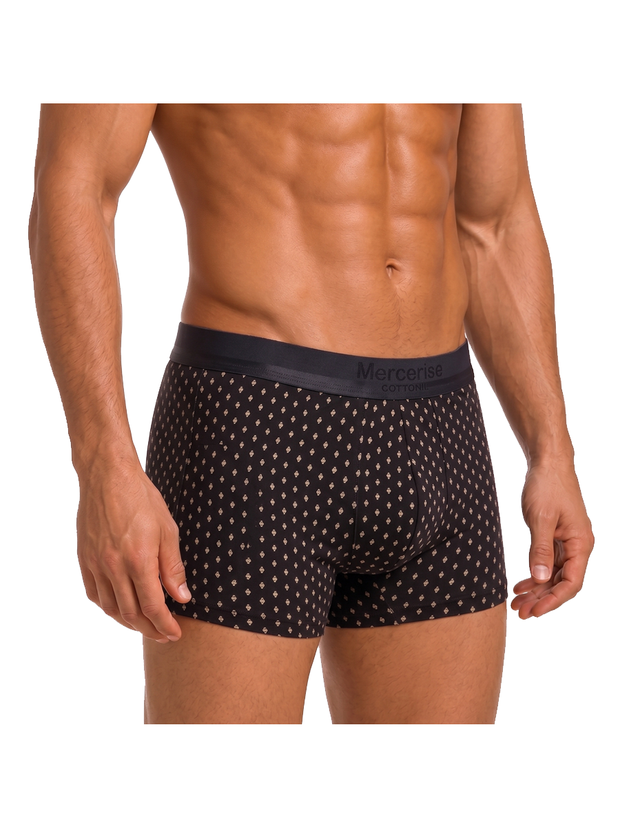 COTTONIL Men's Mercerised Cotton Printed Boxer Briefs - Black AOP