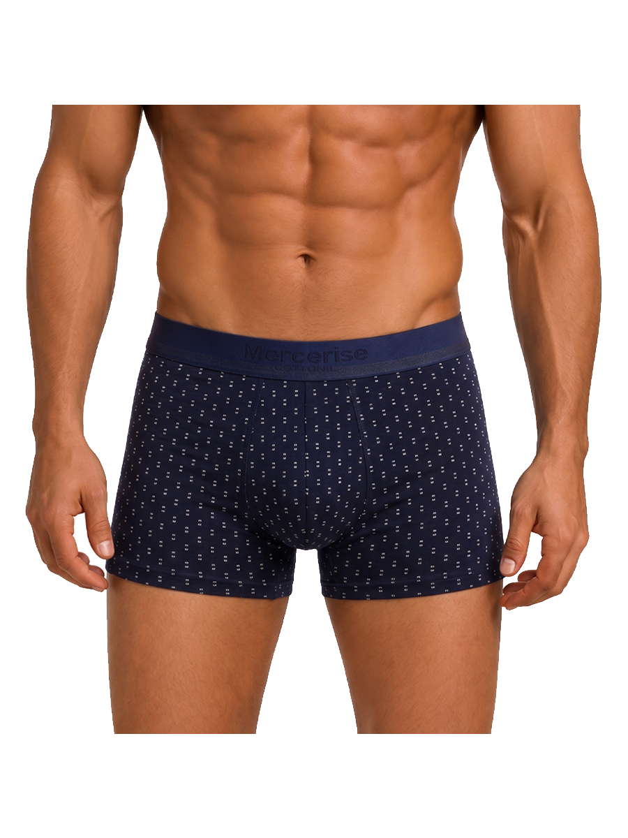 COTTONIL Men's Mercerised Cotton Printed Boxer Briefs - Navy AOP