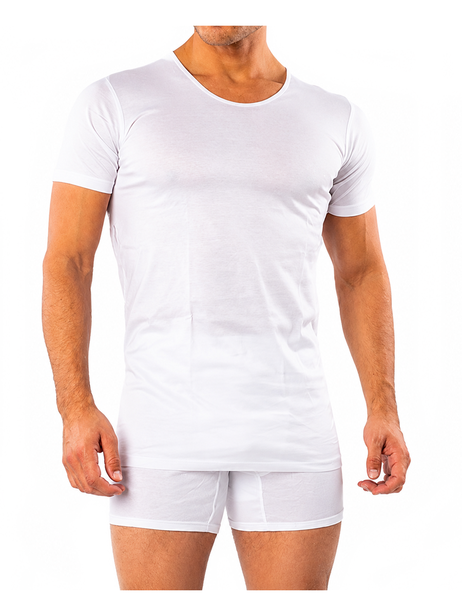 COTTONIL Men's Mercerised Cotton U-Neck Short-Sleeve Undershirt - White