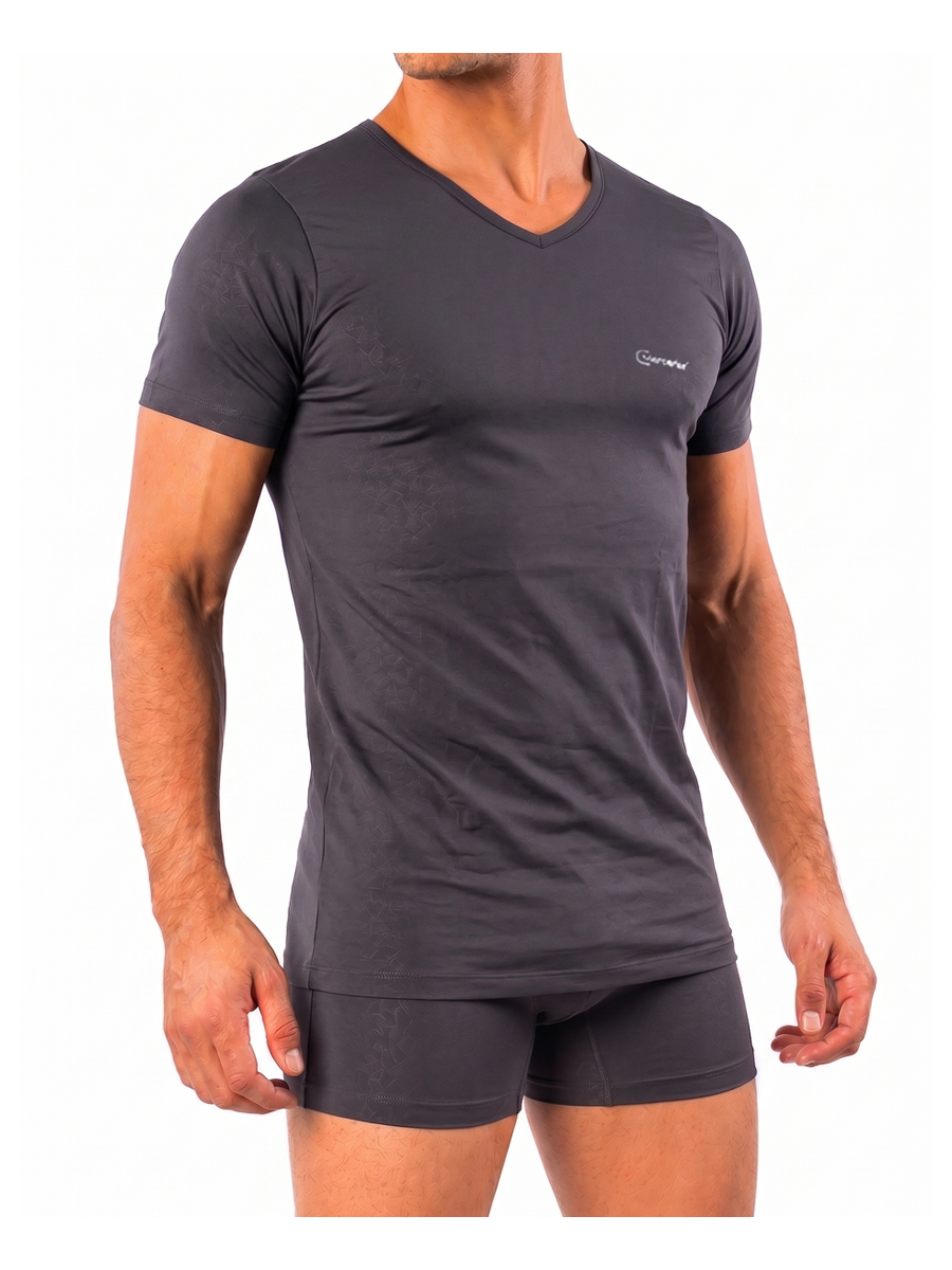 COTTONIL Men's Mercerised Cotton V-Neck Short-Sleeve Undershirt - D.Grey
