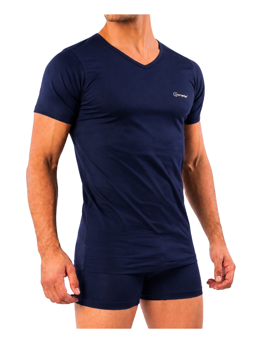 COTTONIL Men's Mercerised Cotton V-Neck Short-Sleeve Undershirt - Navy