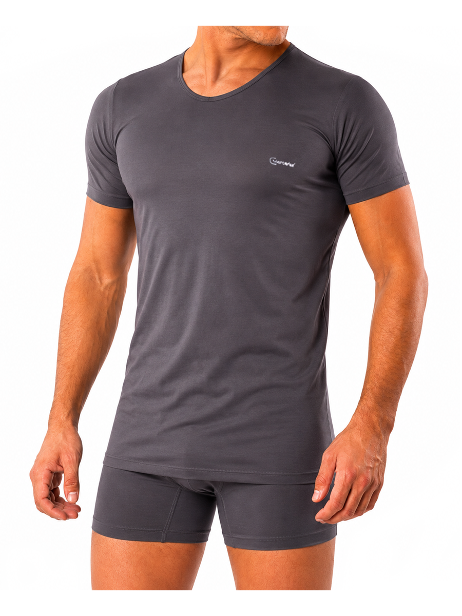 COTTONIL Men's Mercerised Cotton U-Neck Short-Sleeve Undershirt - D.Grey