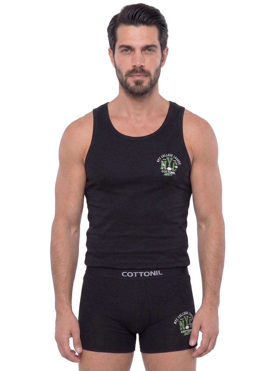 COTTONIL Men's Cotton Sleeveless Relax Underwear Set - Black