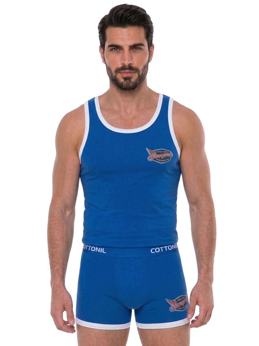 COTTONIL Men's Cotton Sleeveless Relax Underwear Set - Blue
