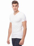 COTTONIL Men's Cotton Stretch V-Neck Short-Sleeve Undershirt - White
