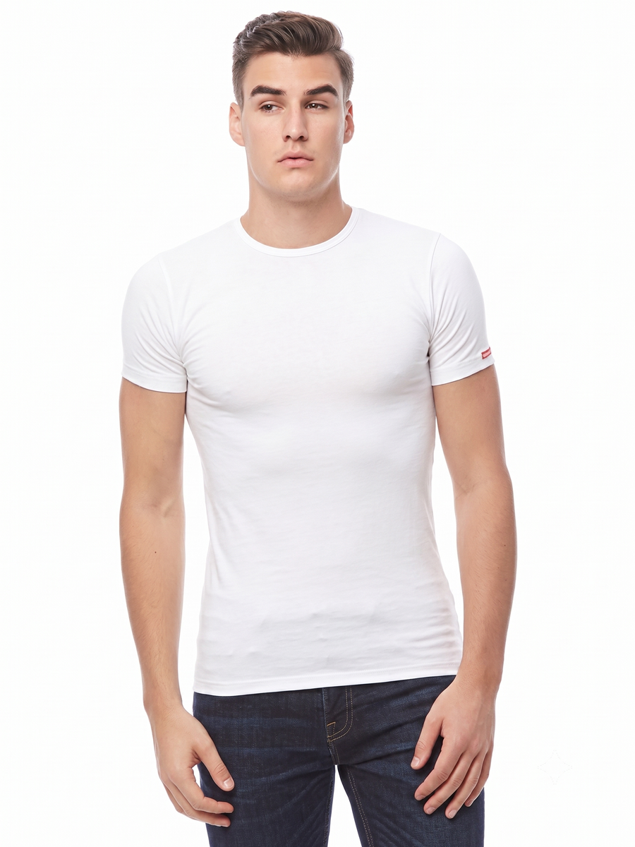 COTTONIL Men's Cotton Stretch O-Neck Short-Sleeve Undershirt - White