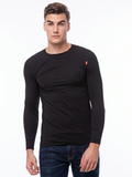 COTTONIL Men's Cotton Stretch O-Neck Long-Sleeve Undershirt - Black
