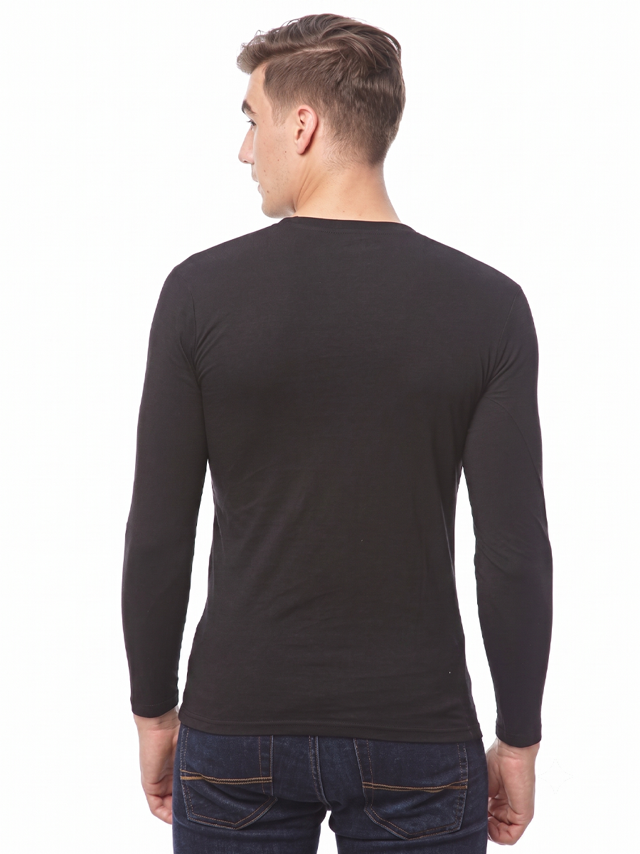 COTTONIL Men's Cotton Stretch O-Neck Long-Sleeve Undershirt - Black