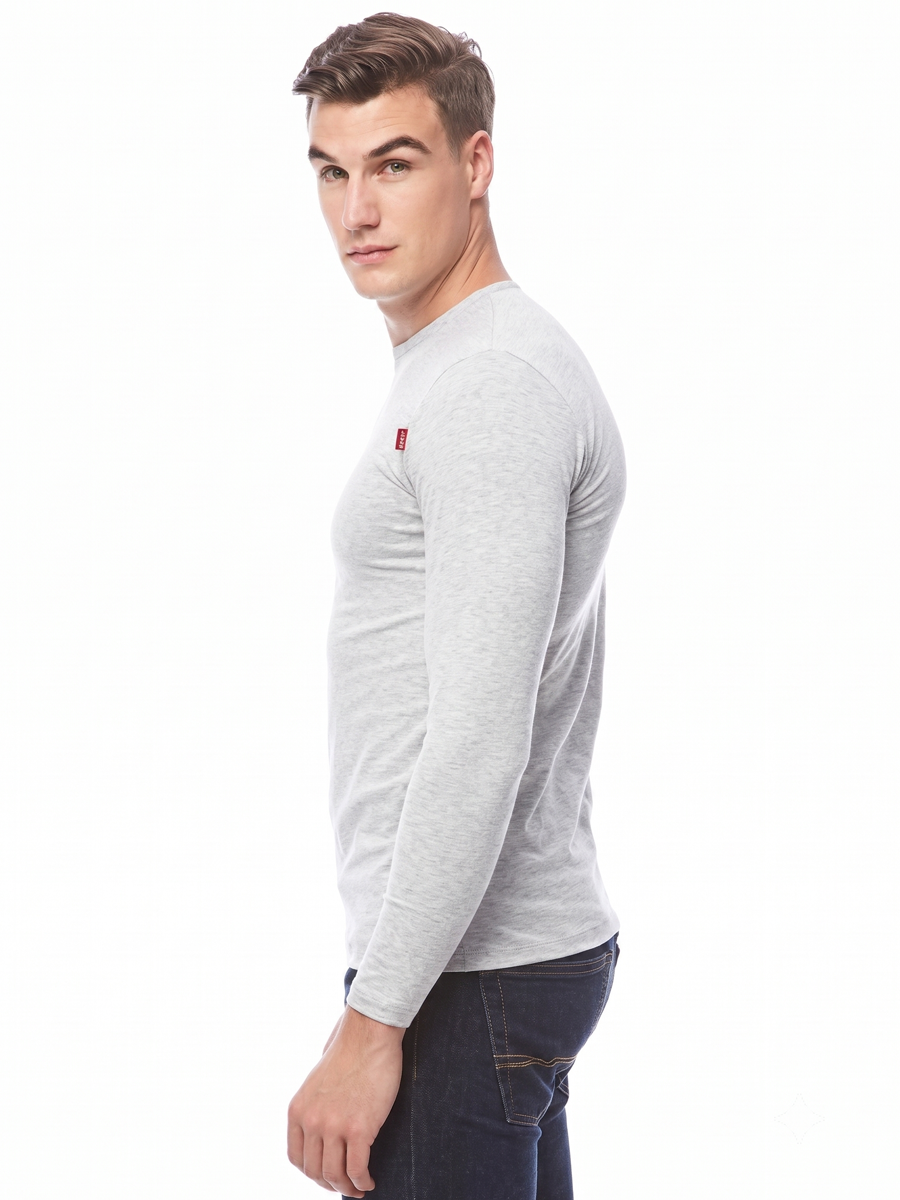 COTTONIL Men's Cotton Stretch O-Neck Long-Sleeve Undershirt - Grey Melange