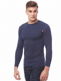 COTTONIL Men's Cotton Stretch O-Neck Long-Sleeve Undershirt - Navy