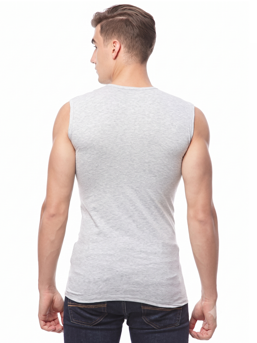 COTTONIL Men's Cotton Stretch O-Neck Cut Top Undershirt - Grey Melange