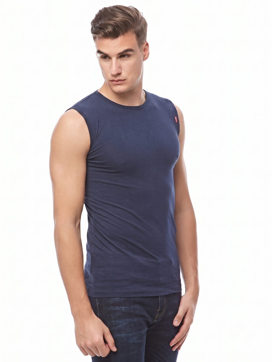 COTTONIL Men's Cotton Stretch O-Neck Cut Top Undershirt - Navy