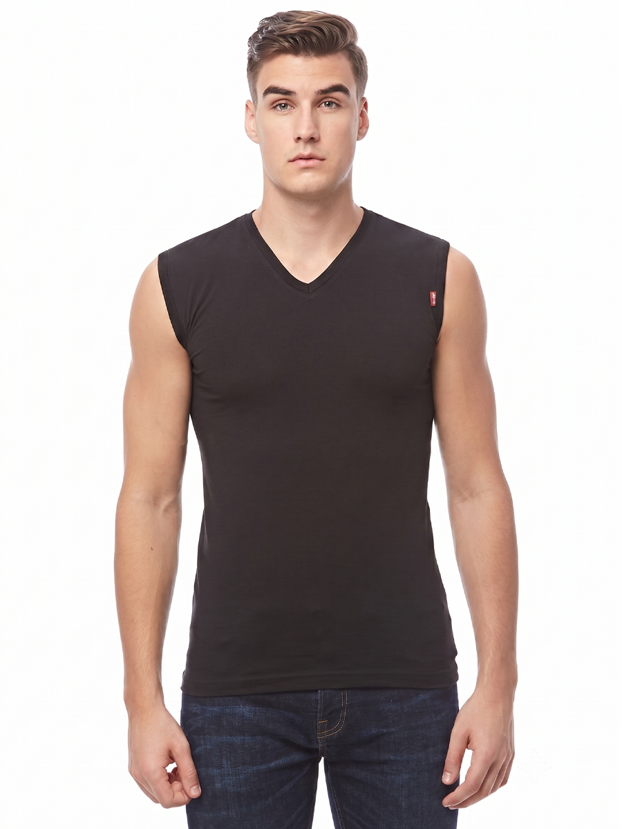 COTTONIL Men's Cotton Stretch V-Neck Cut Top Undershirt - Black