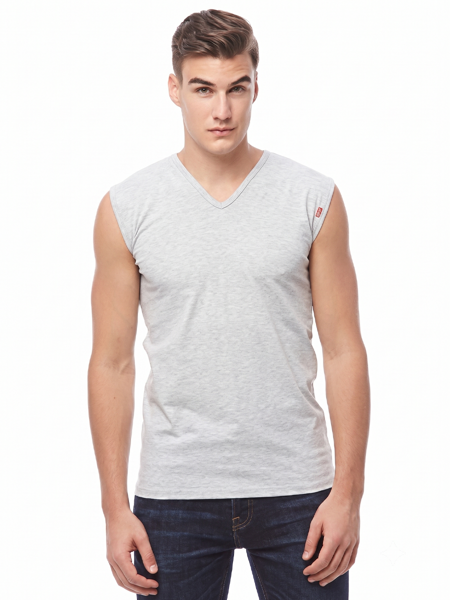 COTTONIL Men's Cotton Stretch V-Neck Cut Top Undershirt - Grey Melange