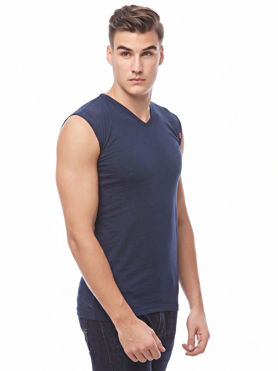 COTTONIL Men's Cotton Stretch V-Neck Cut Top Undershirt - Navy