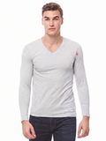 COTTONIL Men's Cotton Stretch V-Neck Long-Sleeve Undershirt - Grey Melange