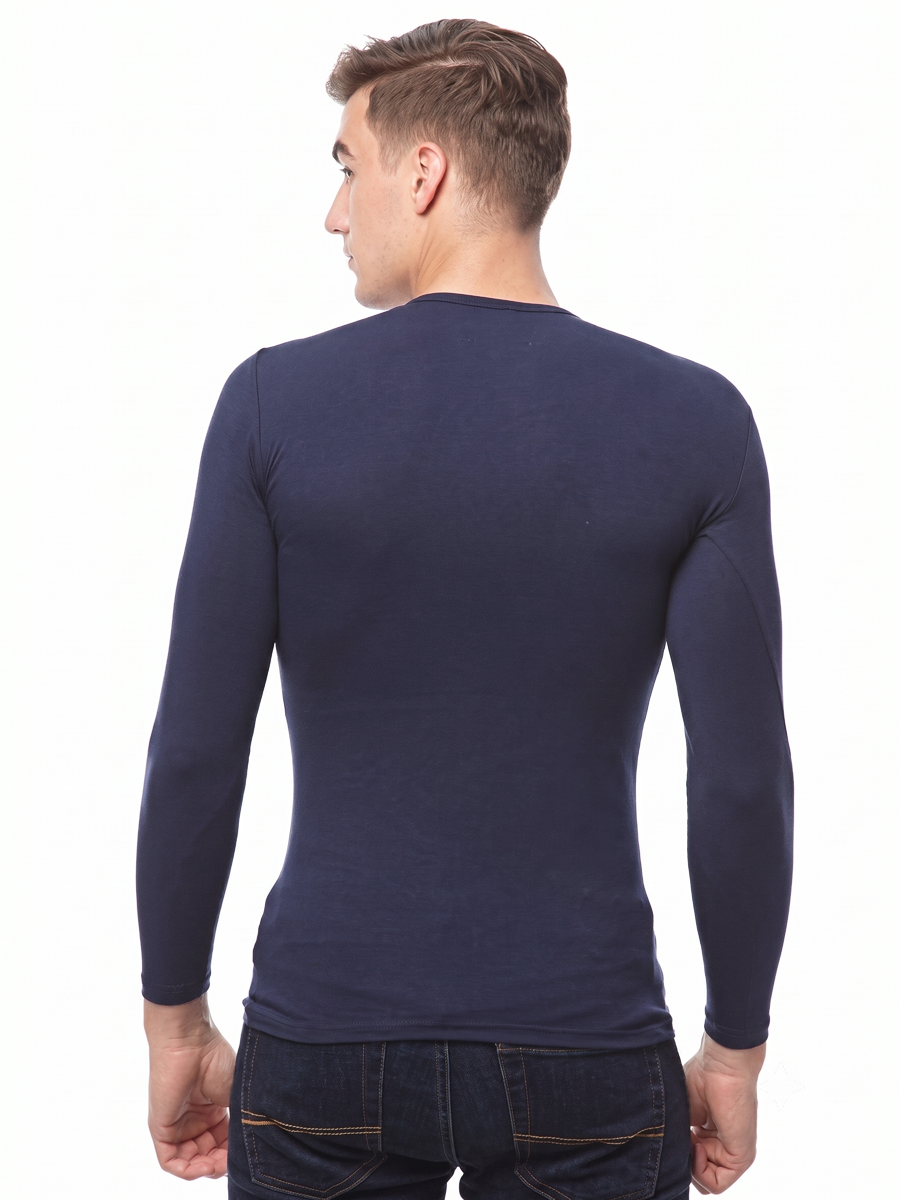 COTTONIL Men's Cotton Stretch V-Neck Long-Sleeve Undershirt - Navy