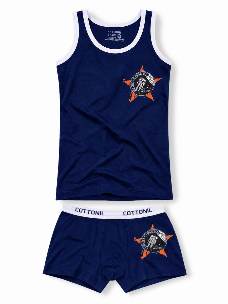 COTTONIL Babies Cotton Turbo Top & Boxer Briefs Set - Navy