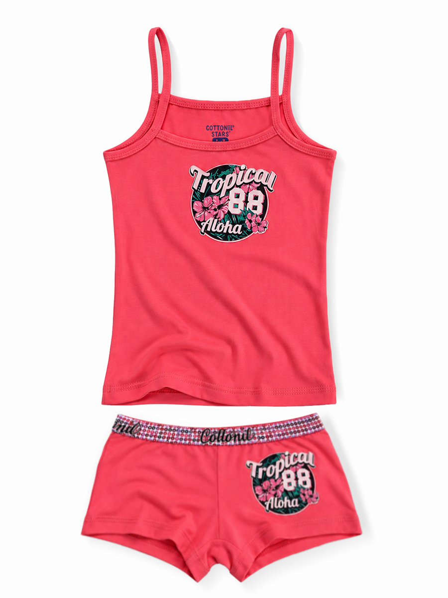 COTTONIL Babies Cotton Heart Top & Boyshort Set - Fuchsia