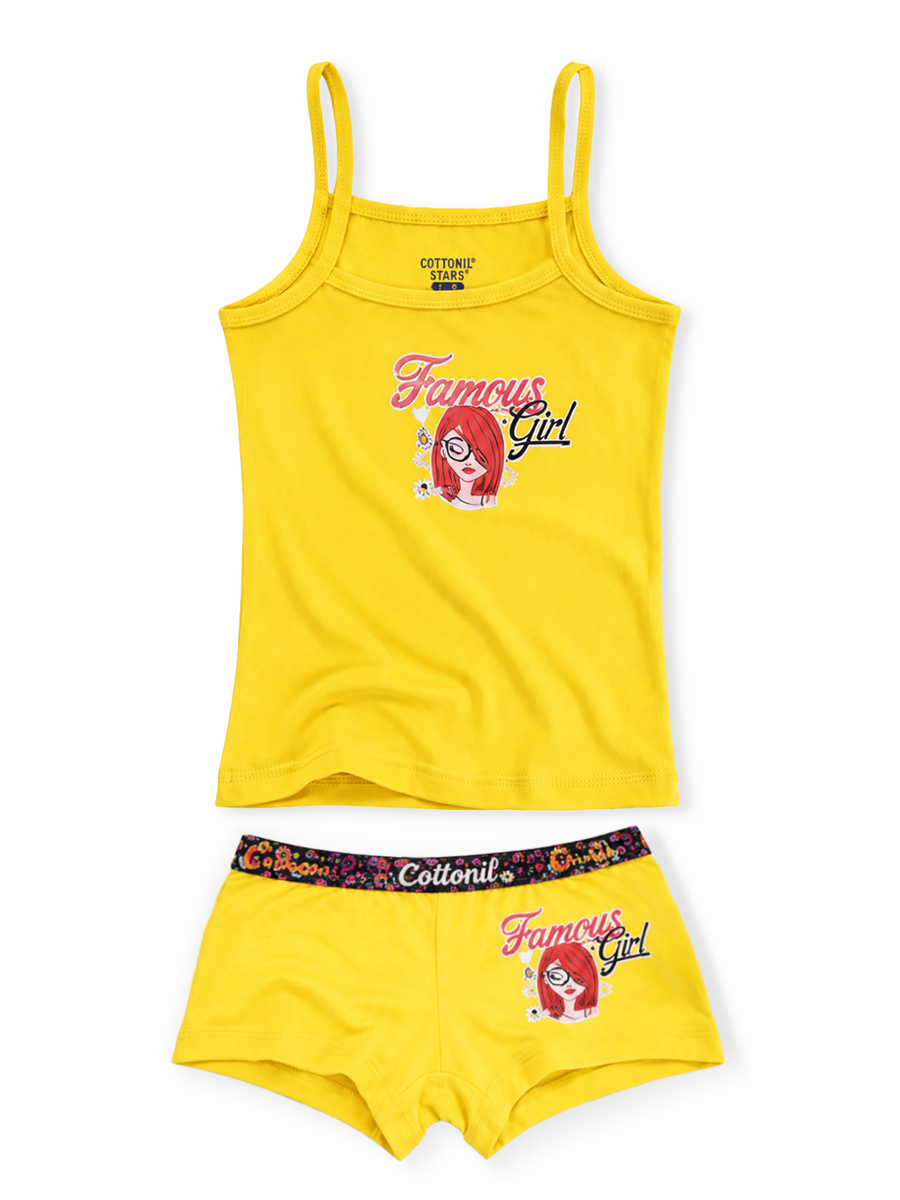 COTTONIL Babies Cotton Heart Top & Boyshort Set - Yellow
