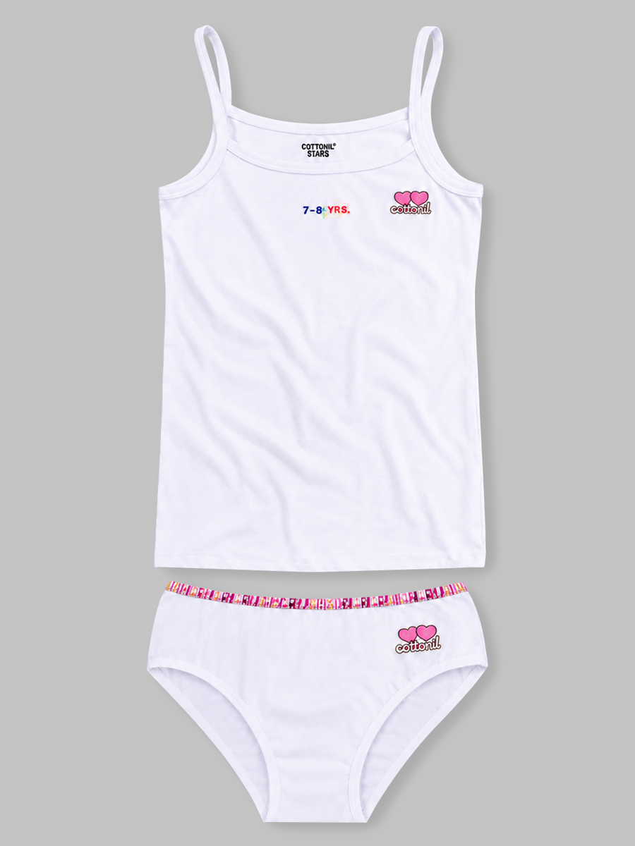 COTTONIL Babies Cotton Heart Top & Culottes Set - White