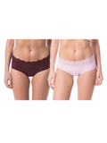 COTTONIL Women's Cotton Candy Lace Midi Briefs - Pack of 2 - Burgundy/Pink