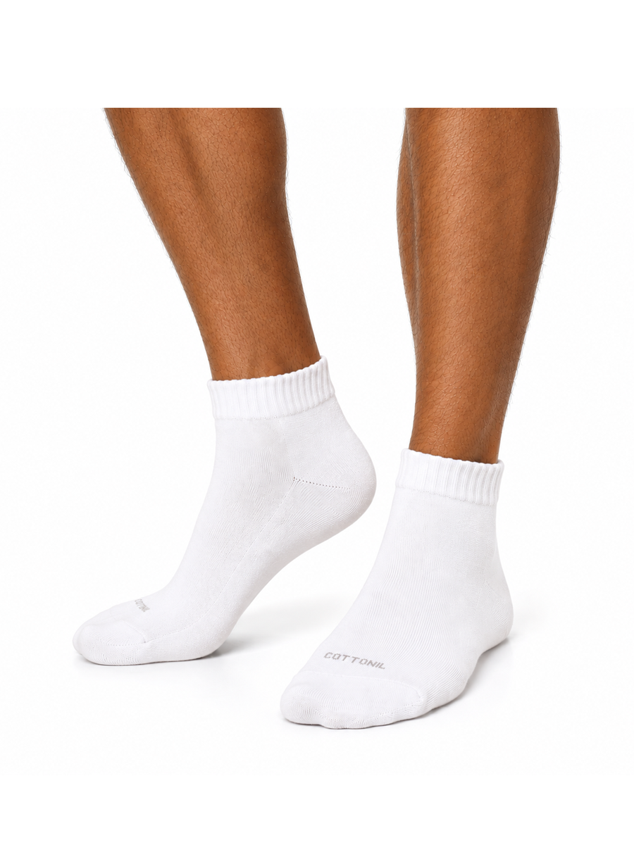 COTTONIL Men's Cotton Ankle Sport Socks - White
