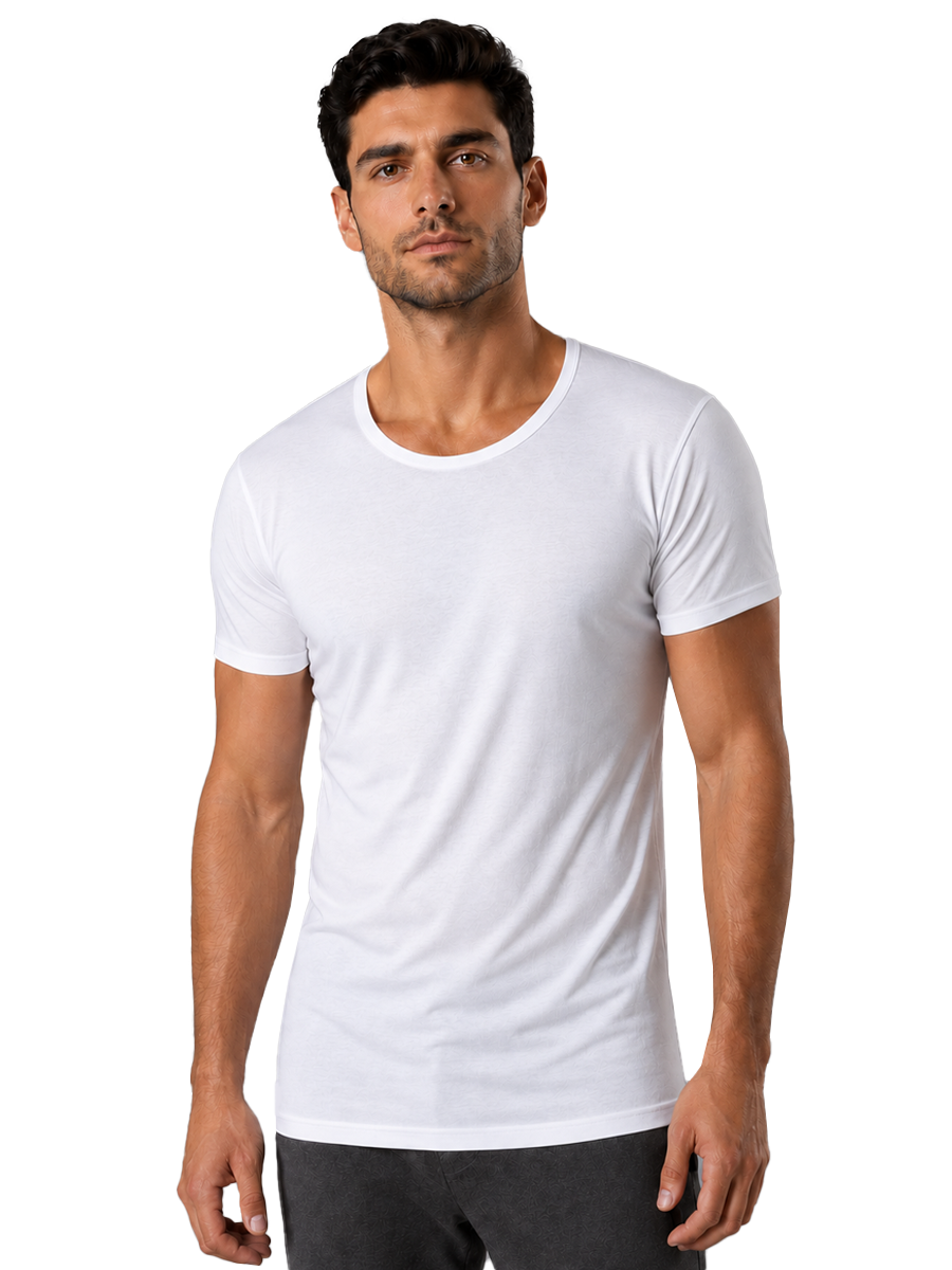 COTTONIL Men's Combed Cotton Short-Sleeve Undershirt - White