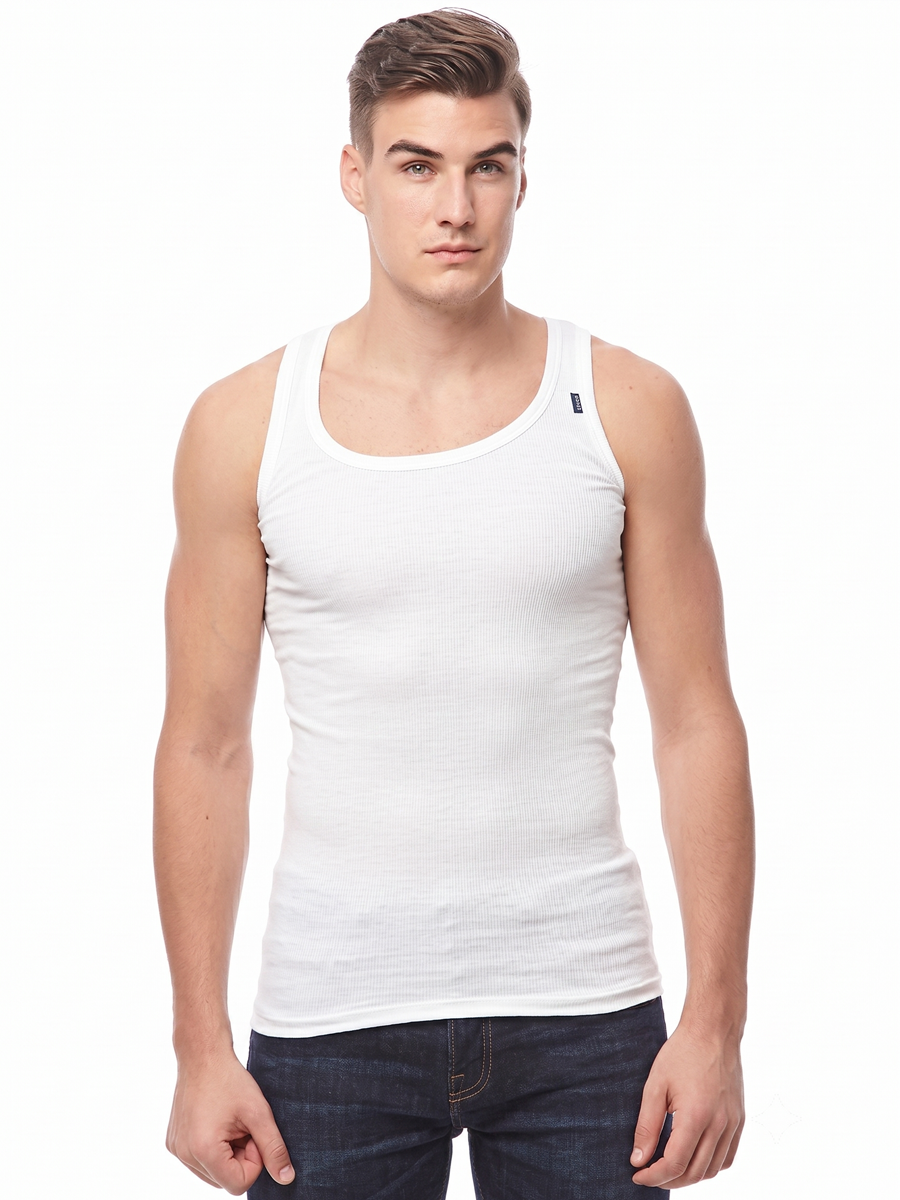 COTTONIL Men's Ribbed Cotton Sleeveless Undershirt - White