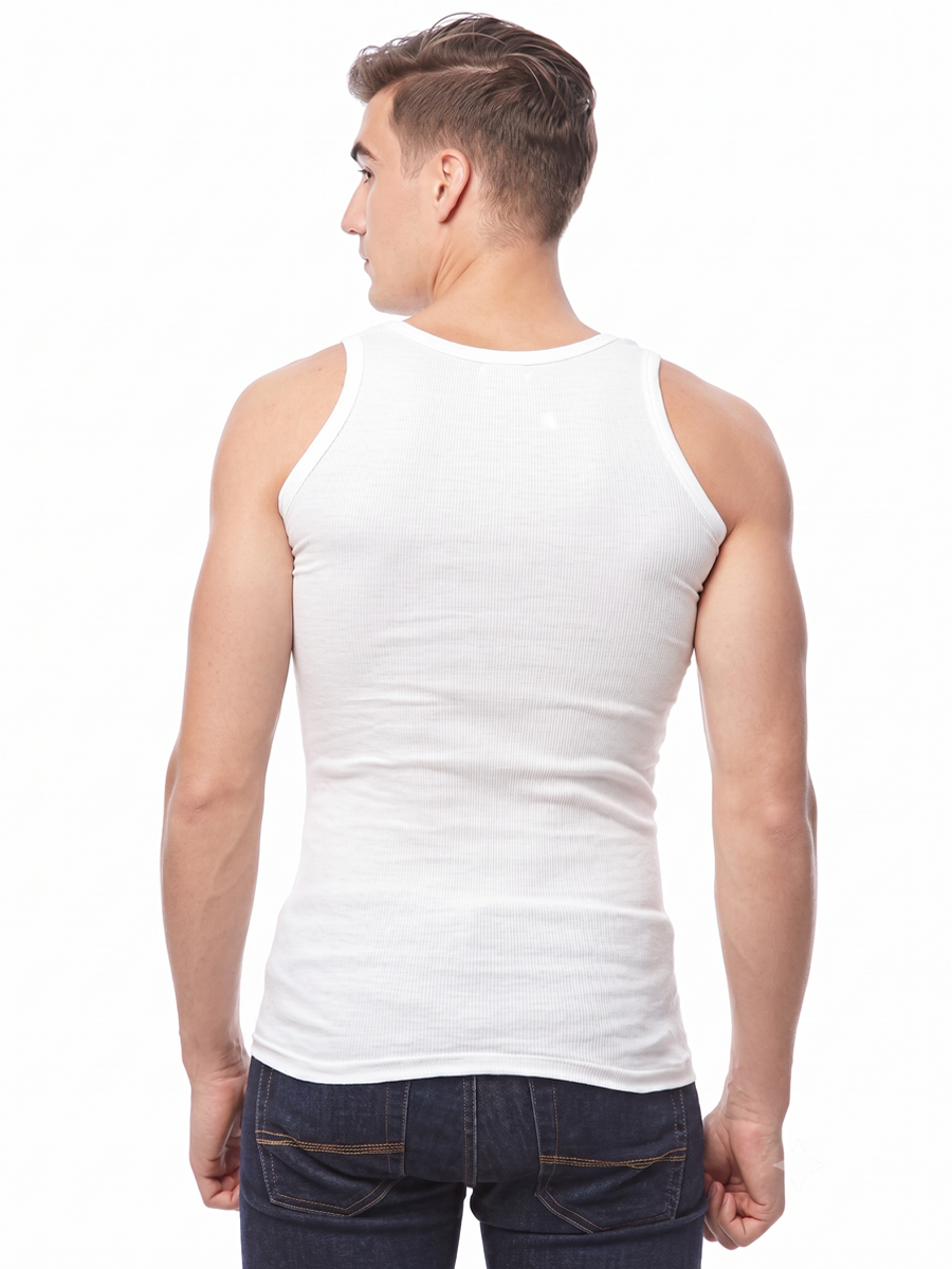COTTONIL Men's Ribbed Cotton Sleeveless Undershirt - White