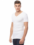 COTTONIL Men's Ribbed Cotton V-Neck Short-Sleeve Undershirt - White