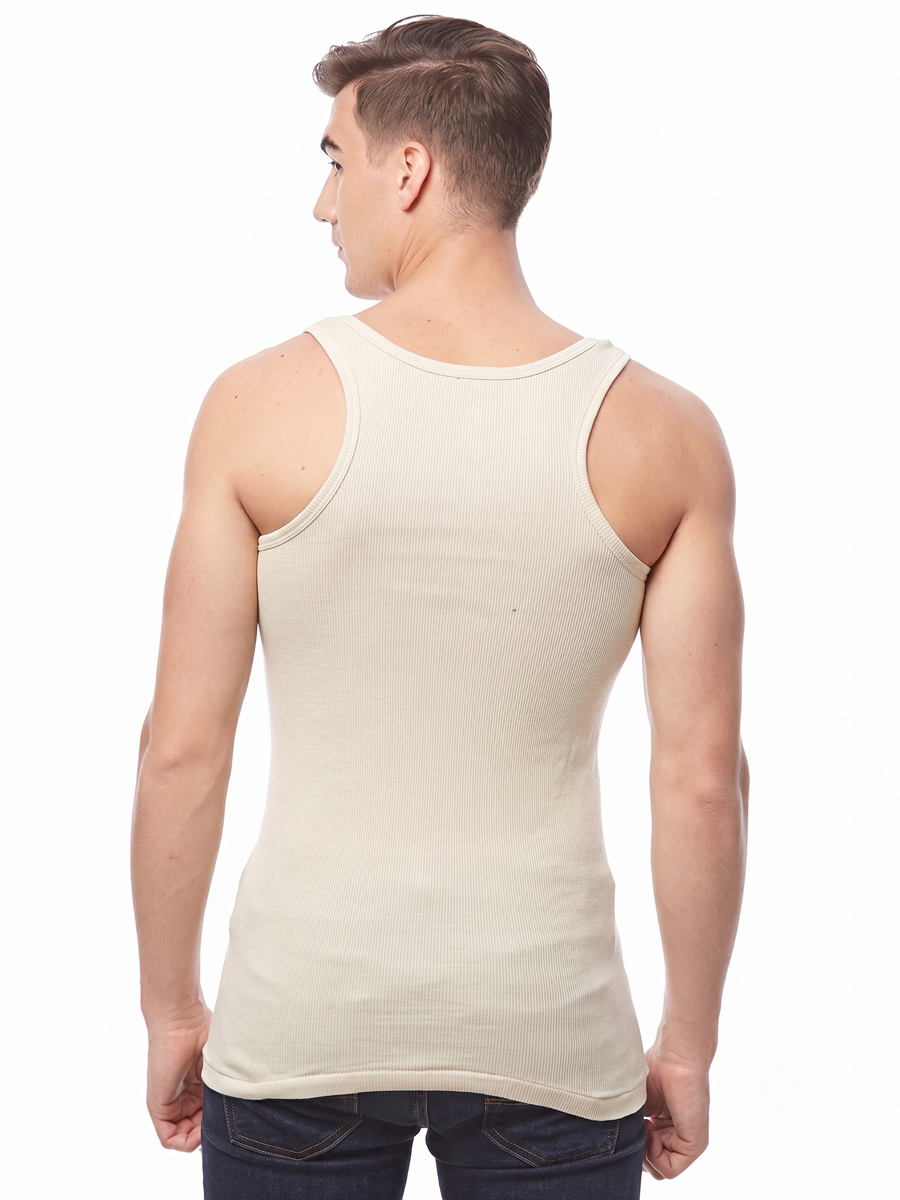 COTTONIL Men's Ribbed Cotton Sleeveless Undershirt - Beige