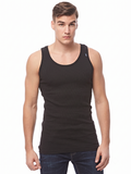 COTTONIL Men's Ribbed Cotton Sleeveless Undershirt - Black
