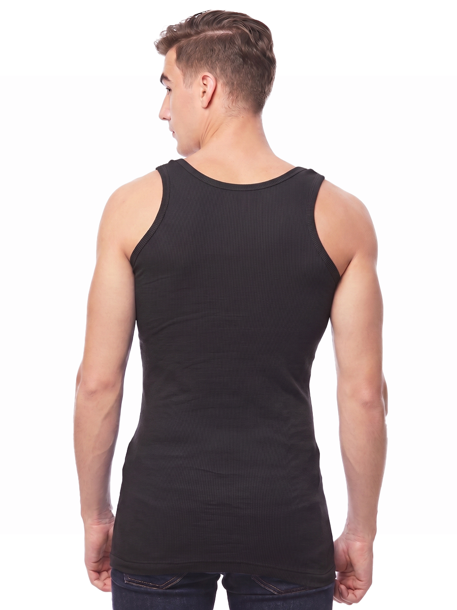 COTTONIL Men's Ribbed Cotton Sleeveless Undershirt - Black