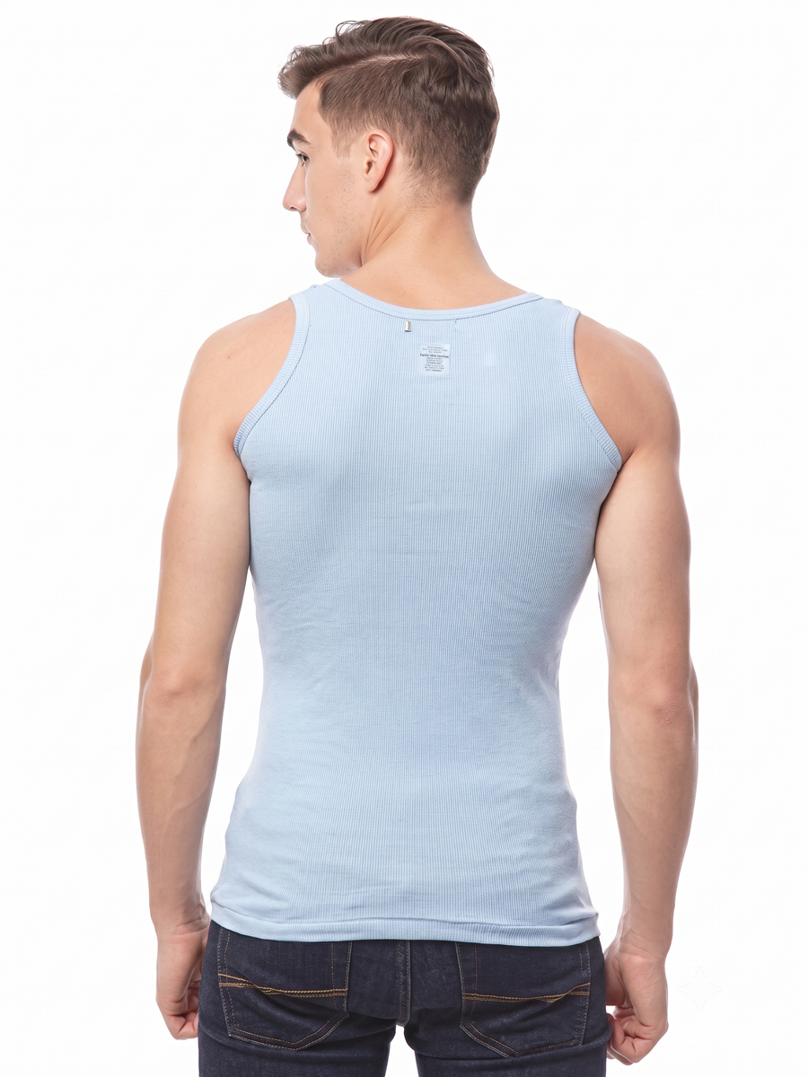 COTTONIL Men's Ribbed Cotton Sleeveless Undershirt - L.Blue
