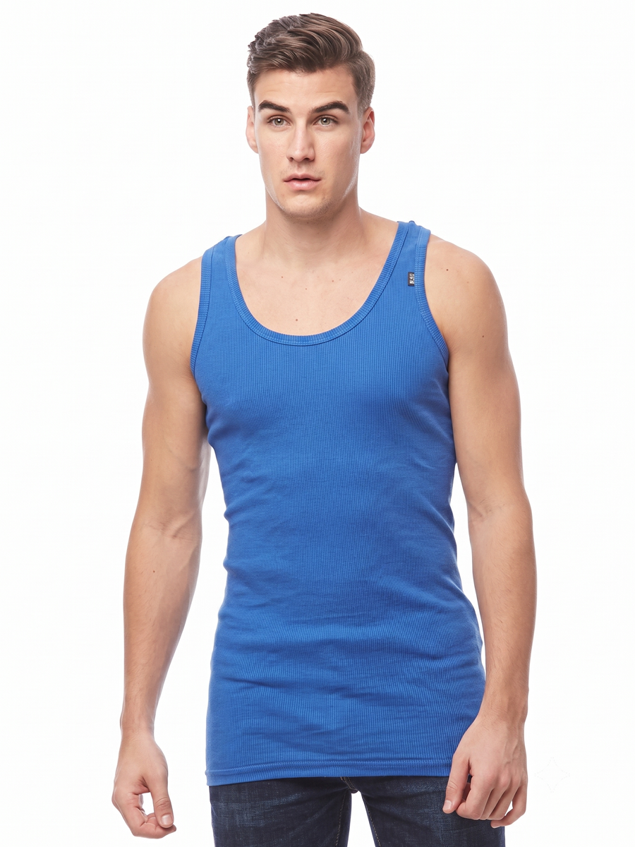 COTTONIL Men's Ribbed Cotton Sleeveless Undershirt - Mid Blue