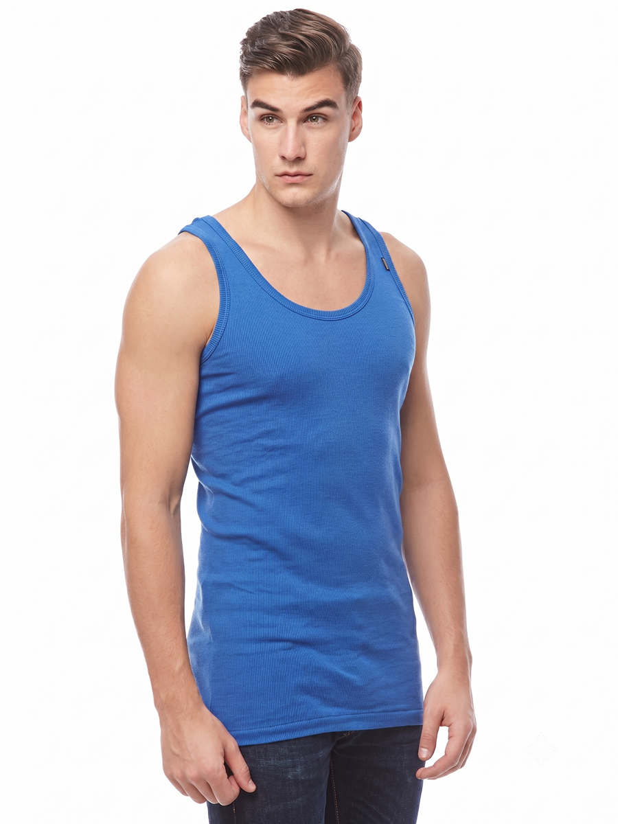 COTTONIL Men's Ribbed Cotton Sleeveless Undershirt - Mid Blue